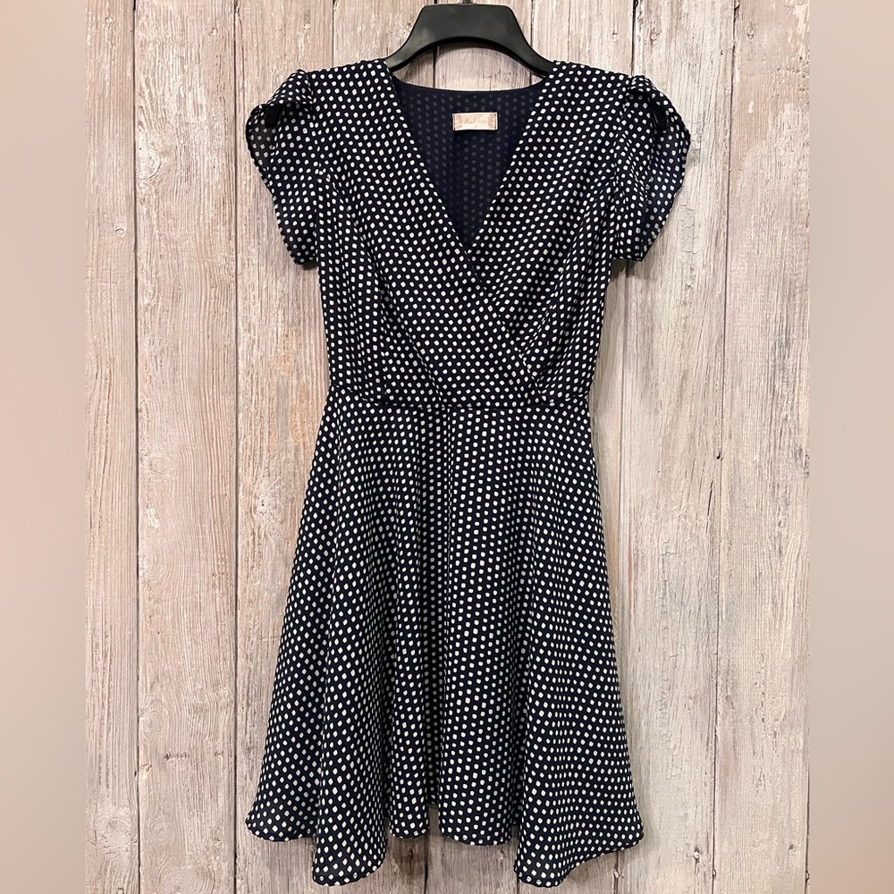 Altar’d State Elegant Navy and White Polka Dot Dress